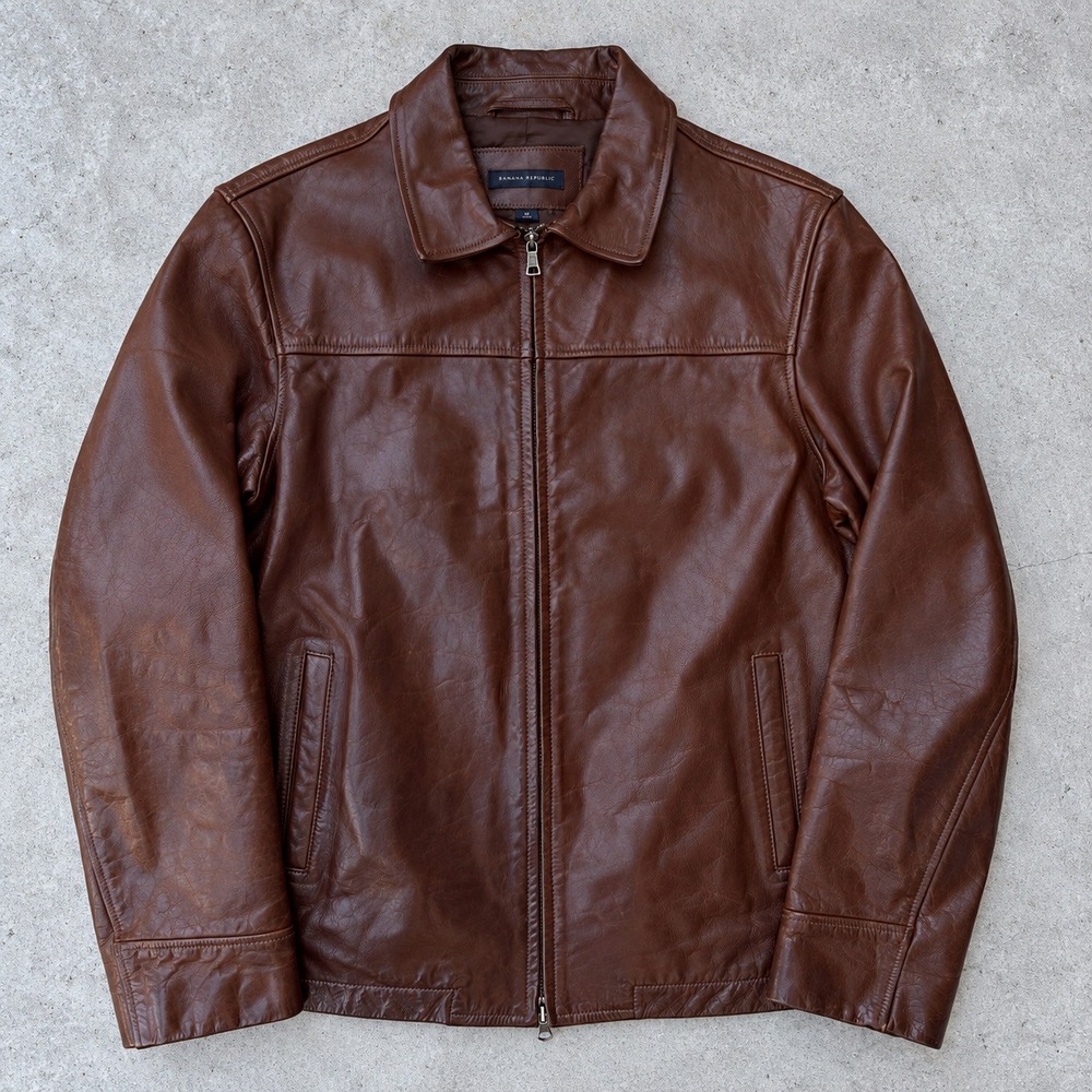 Banana Republic Mens Brown Genuine Leather Zip Jacket Size M Made in Turkey